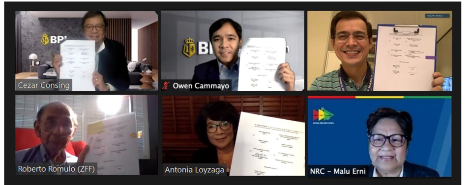 BPI representatives with then City Government of Manila Mayor Francisco Moreno Domagoso, Carlos P. Romulo Foundation for Peace and Development Inc. (CPRF) Chairman and President Roberto R. Romulo, National Resilience Council (NRC) President Antonia Yulo Loyzaga, and NRC Executive Director Marilou Erni showing signed Memorandum of Agreement for the “Adopt-A-City” Program.